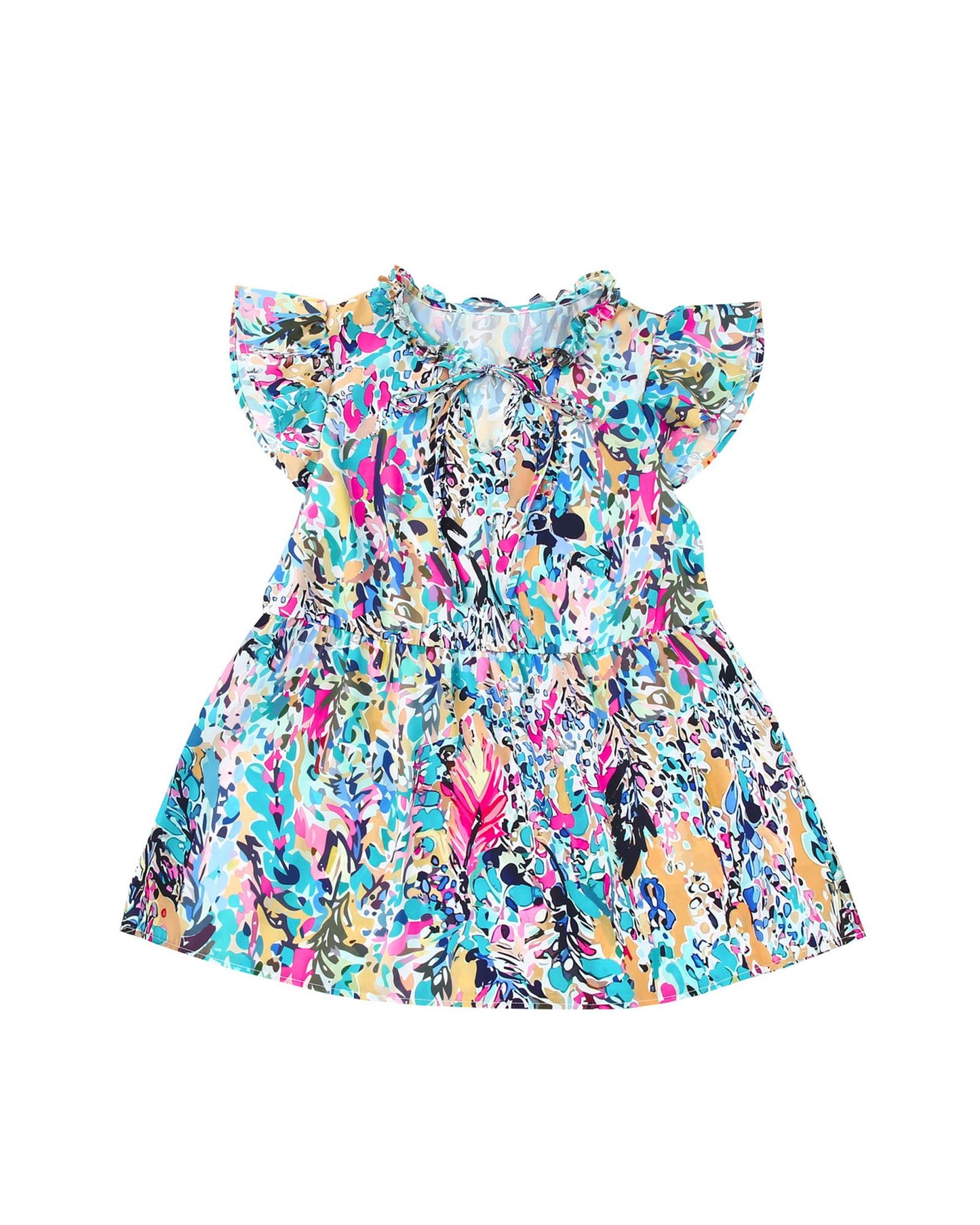 Azura Exchange Abstract Print Tie V Neck Peplum Blouse - S