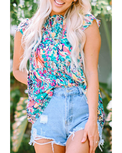 Azura Exchange Abstract Print Tie V Neck Peplum Blouse - XL