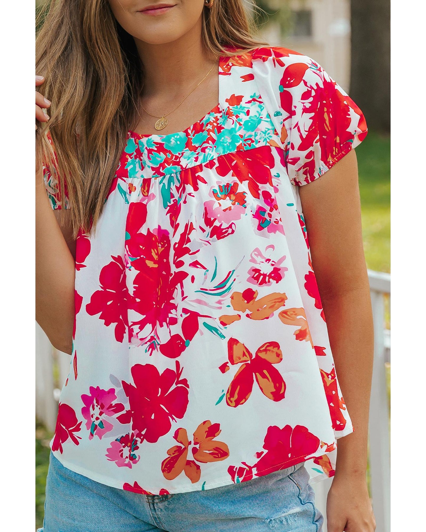 Azura Exchange Embroidered Square Neck Blouse - L