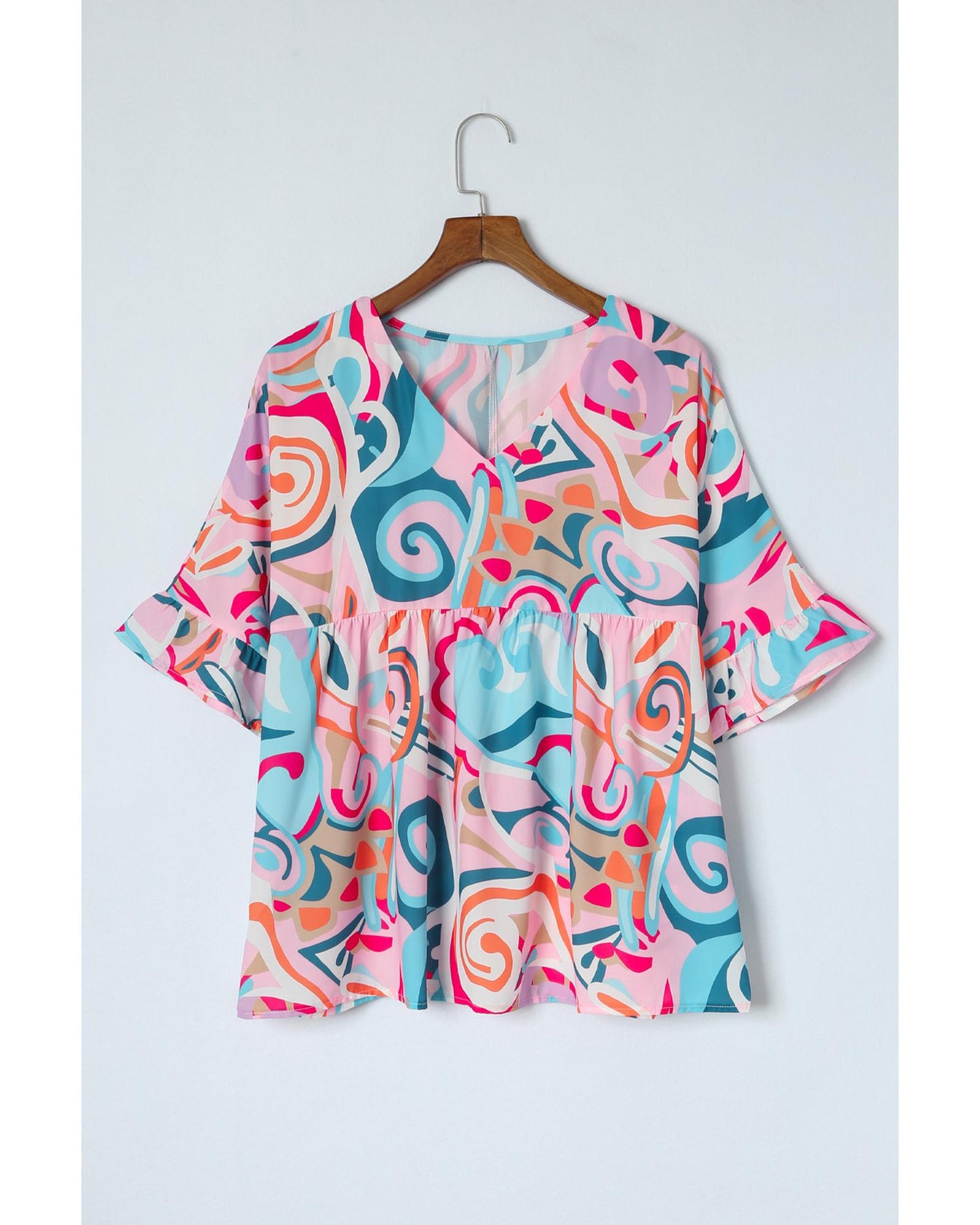 Azura Exchange Abstract Print Ruffle V Neck Blouse - M