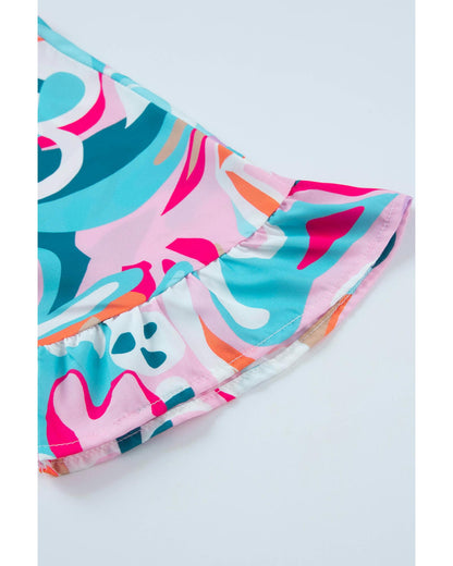 Azura Exchange Abstract Print Ruffle V Neck Blouse - S