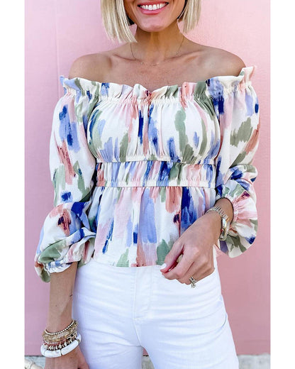 Azura Exchange Abstract Print Frill Off Shoulder Blouse - XL