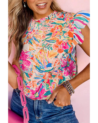 Azura Exchange Abstract Striped Patchwork Ruffled Blouse - L