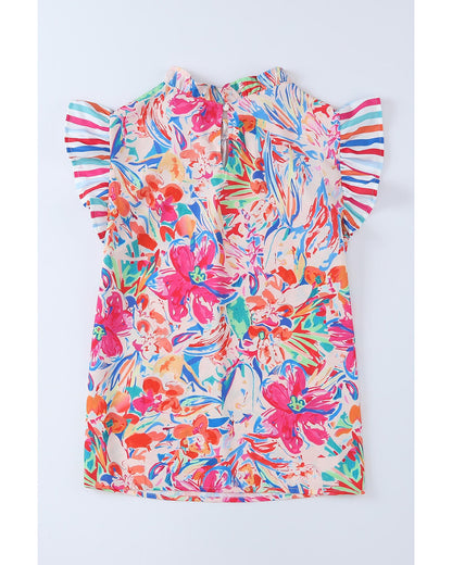 Azura Exchange Abstract Striped Patchwork Ruffled Blouse - L