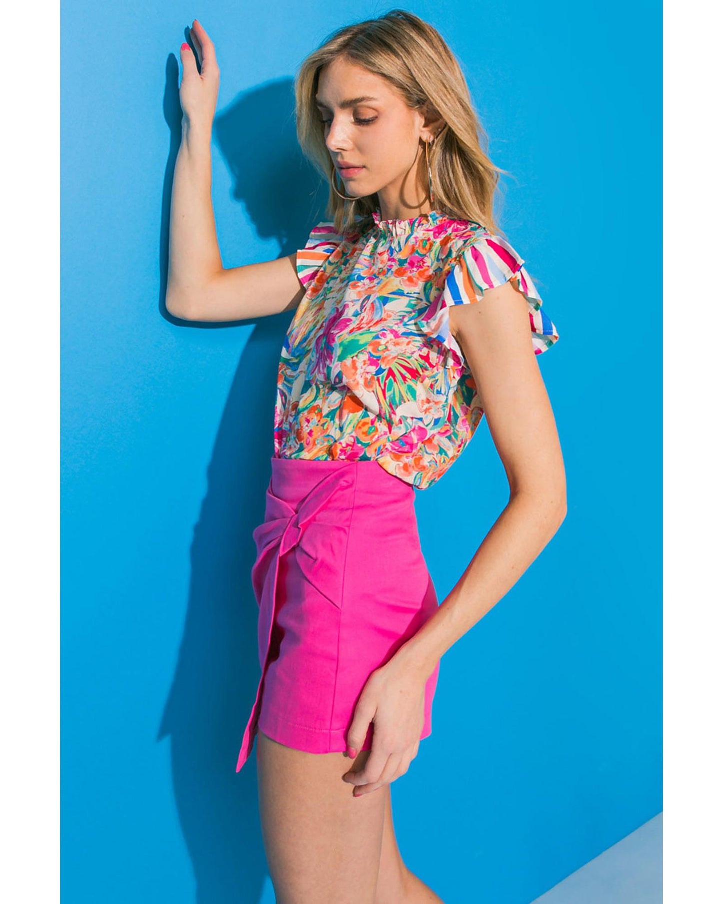 Azura Exchange Abstract Striped Patchwork Ruffled Blouse - L