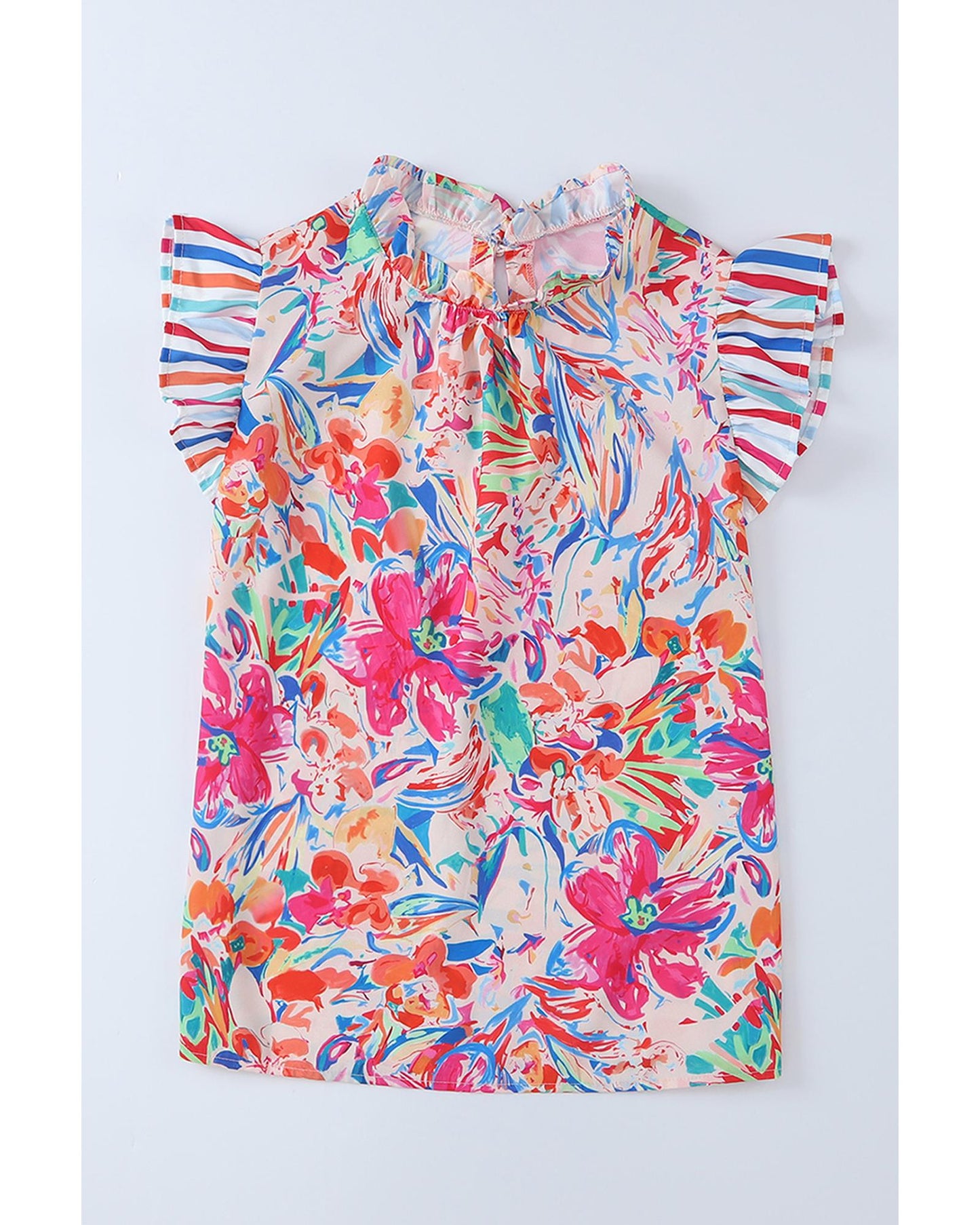 Azura Exchange Abstract Striped Patchwork Ruffled Blouse - L