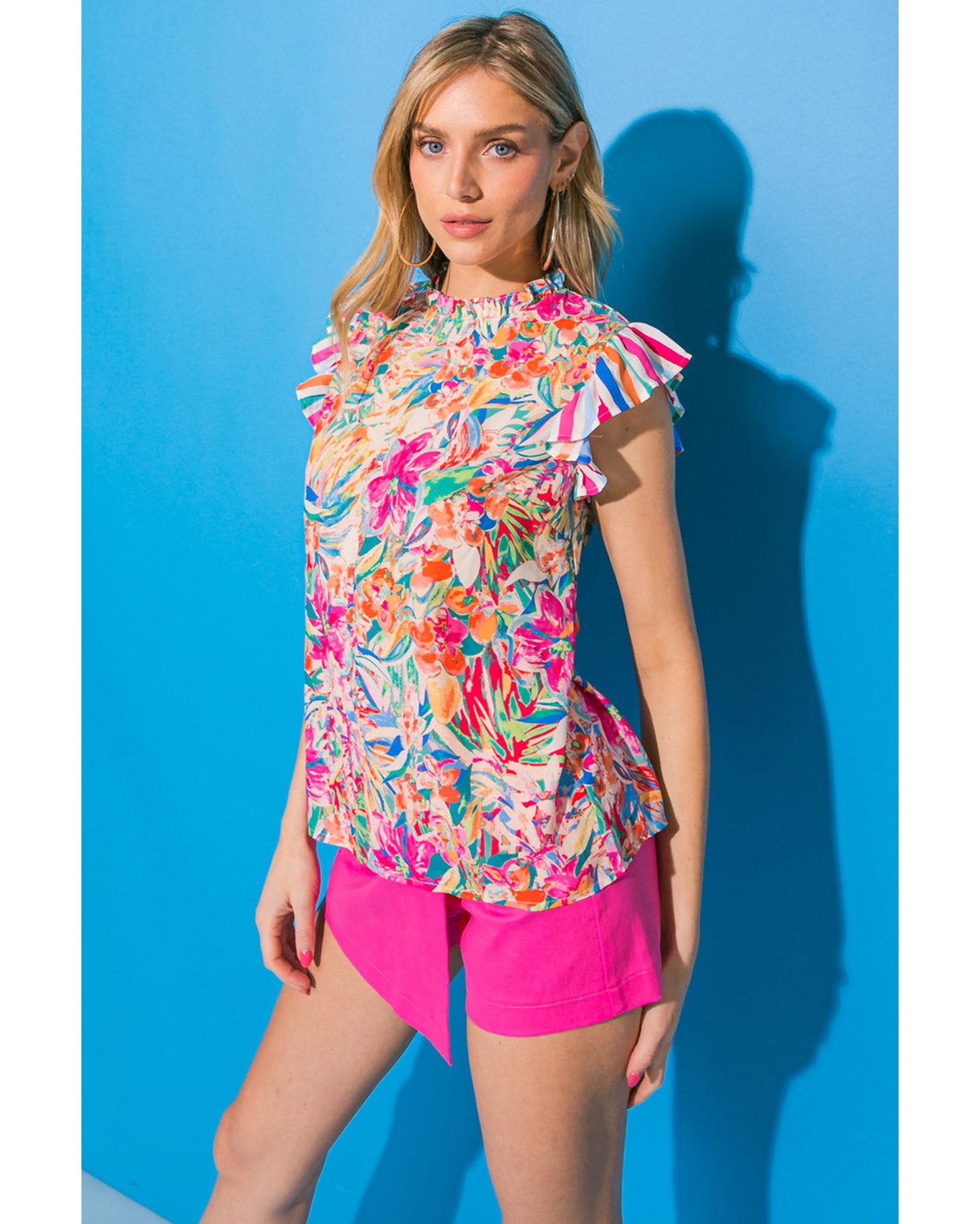 Azura Exchange Abstract Striped Patchwork Ruffled Blouse - L