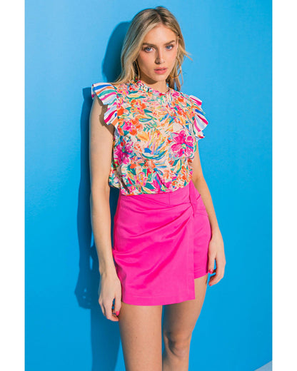 Azura Exchange Abstract Striped Patchwork Ruffled Blouse - L