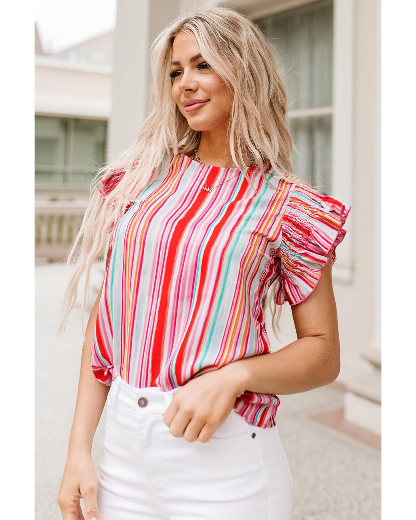 Azura Exchange Abstract Print Ruffle Sleeve Blouse - XL