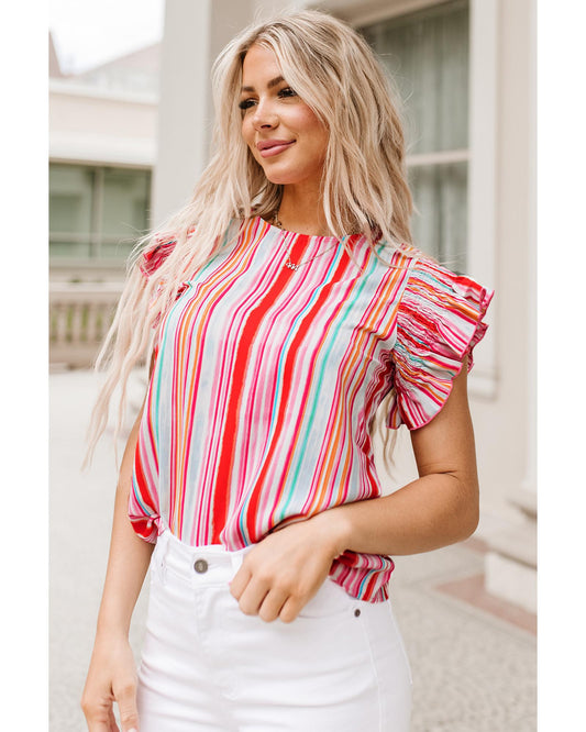 Azura Exchange Abstract Print Ruffle Sleeve Blouse - XL