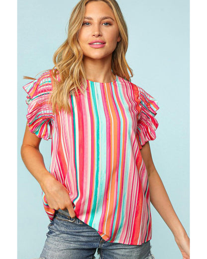 Azura Exchange Abstract Print Ruffle Sleeve Blouse - XL