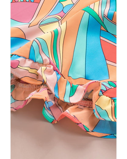 Azura Exchange Abstract Geometry Print Frilled V Neck Blouse - L