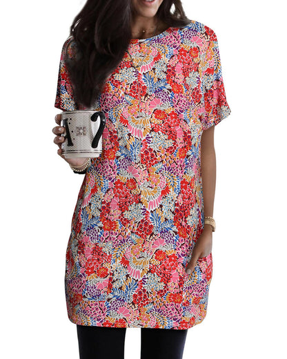 Azura Exchange Boho Flower Print Tunic Top - L