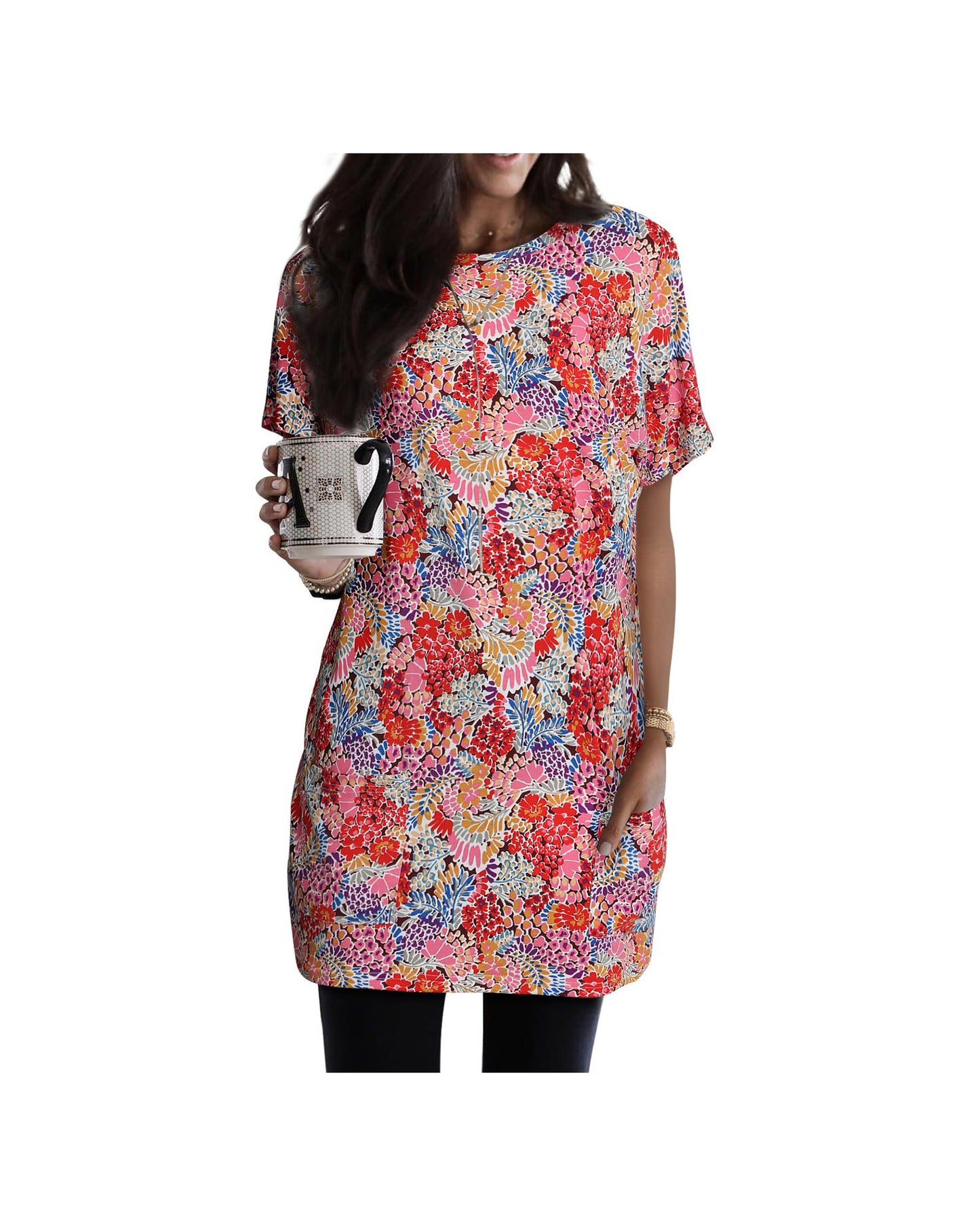 Azura Exchange Boho Flower Print Tunic Top - L