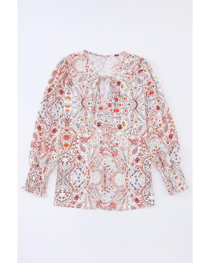 Azura Exchange Boho Print Shirred Cuffs Blouse - L