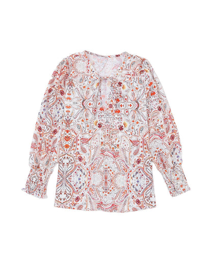 Azura Exchange Boho Print Shirred Cuffs Blouse - L