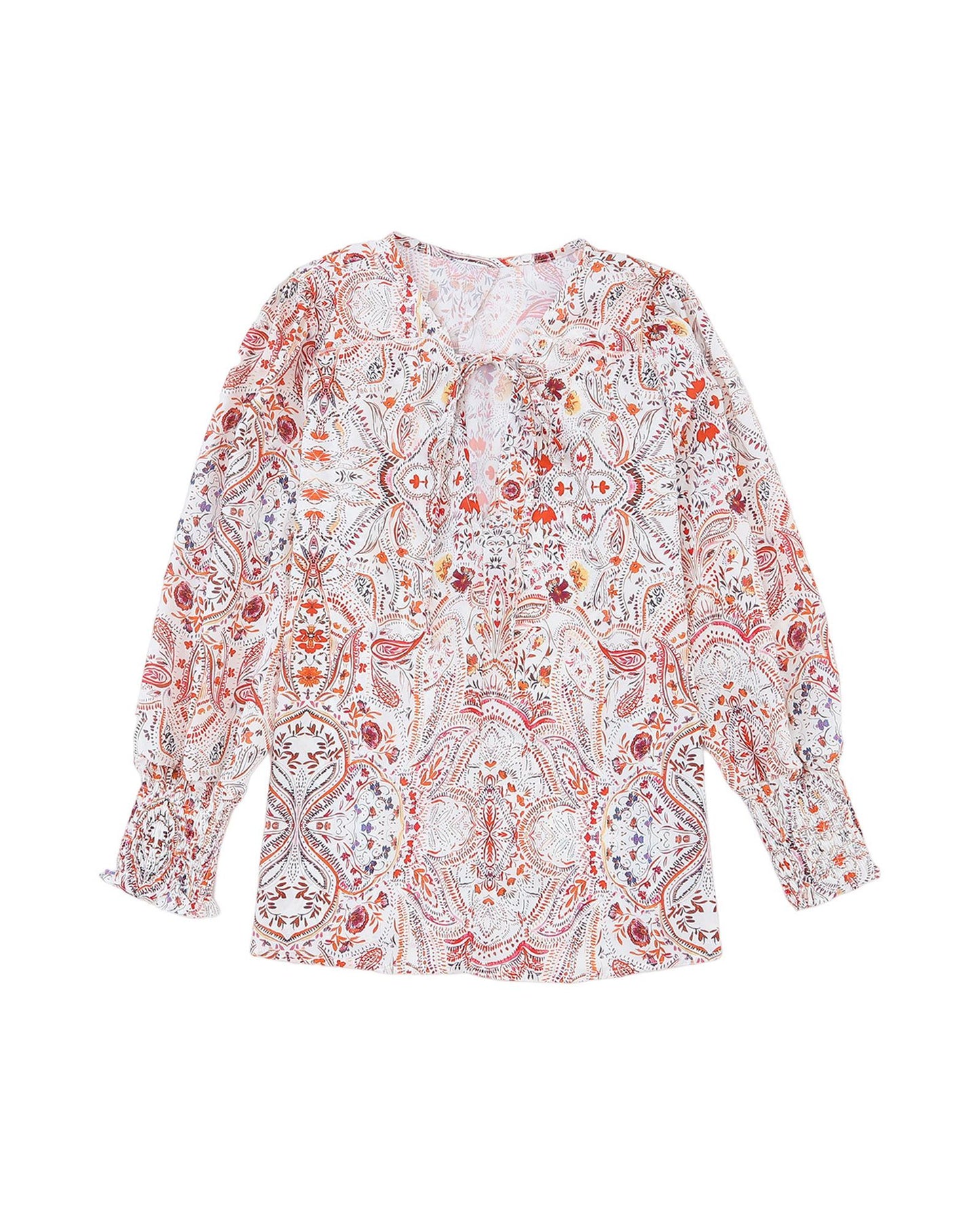 Azura Exchange Boho Print Shirred Cuffs Blouse - S