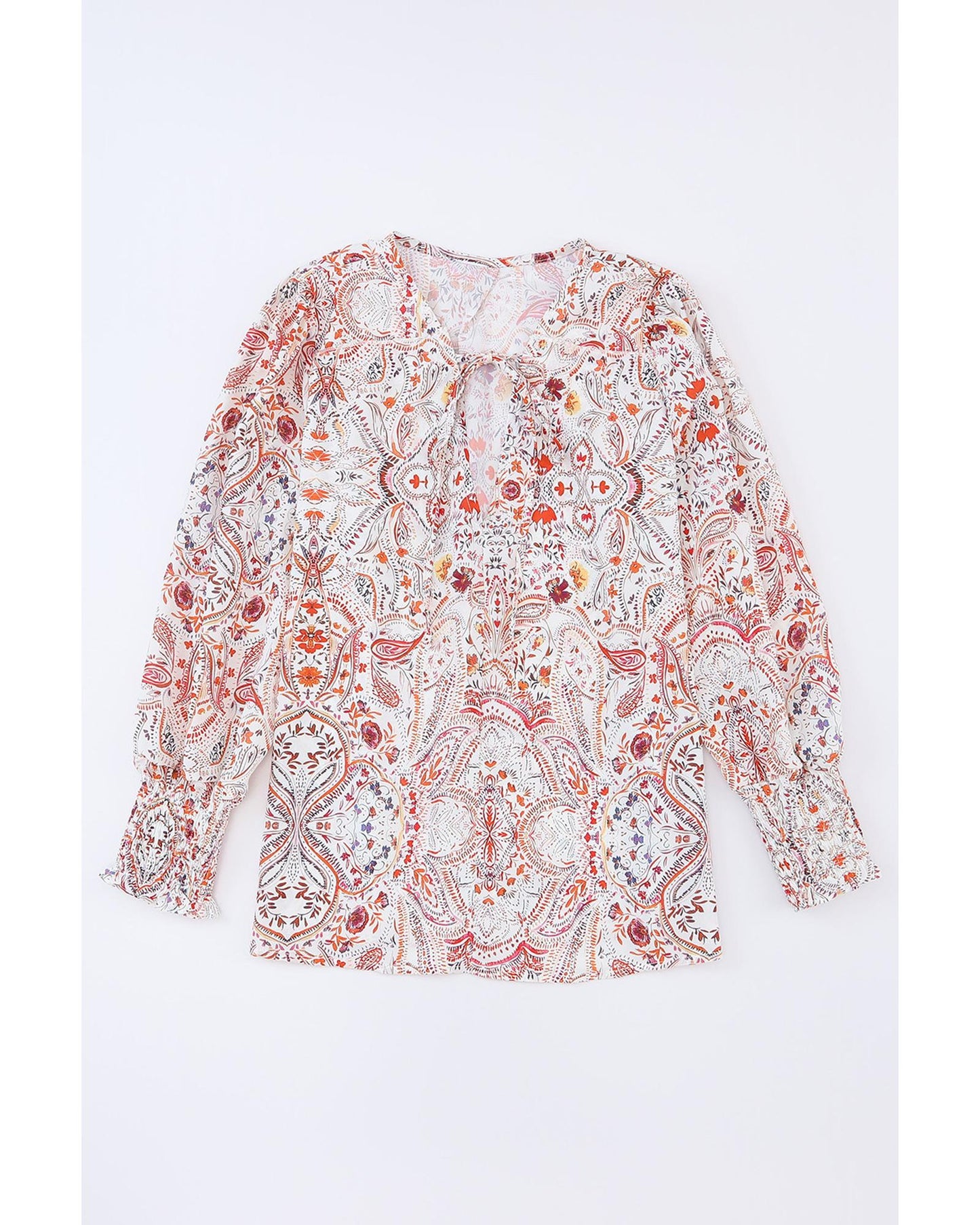 Azura Exchange Boho Print Shirred Cuffs Blouse - XL