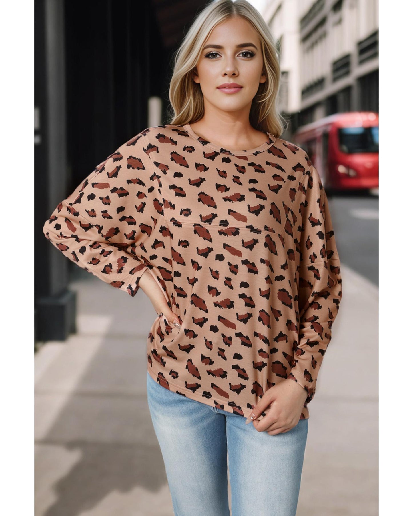 Azura Exchange Animal Print Stitching Loose Long Sleeve Top - XL