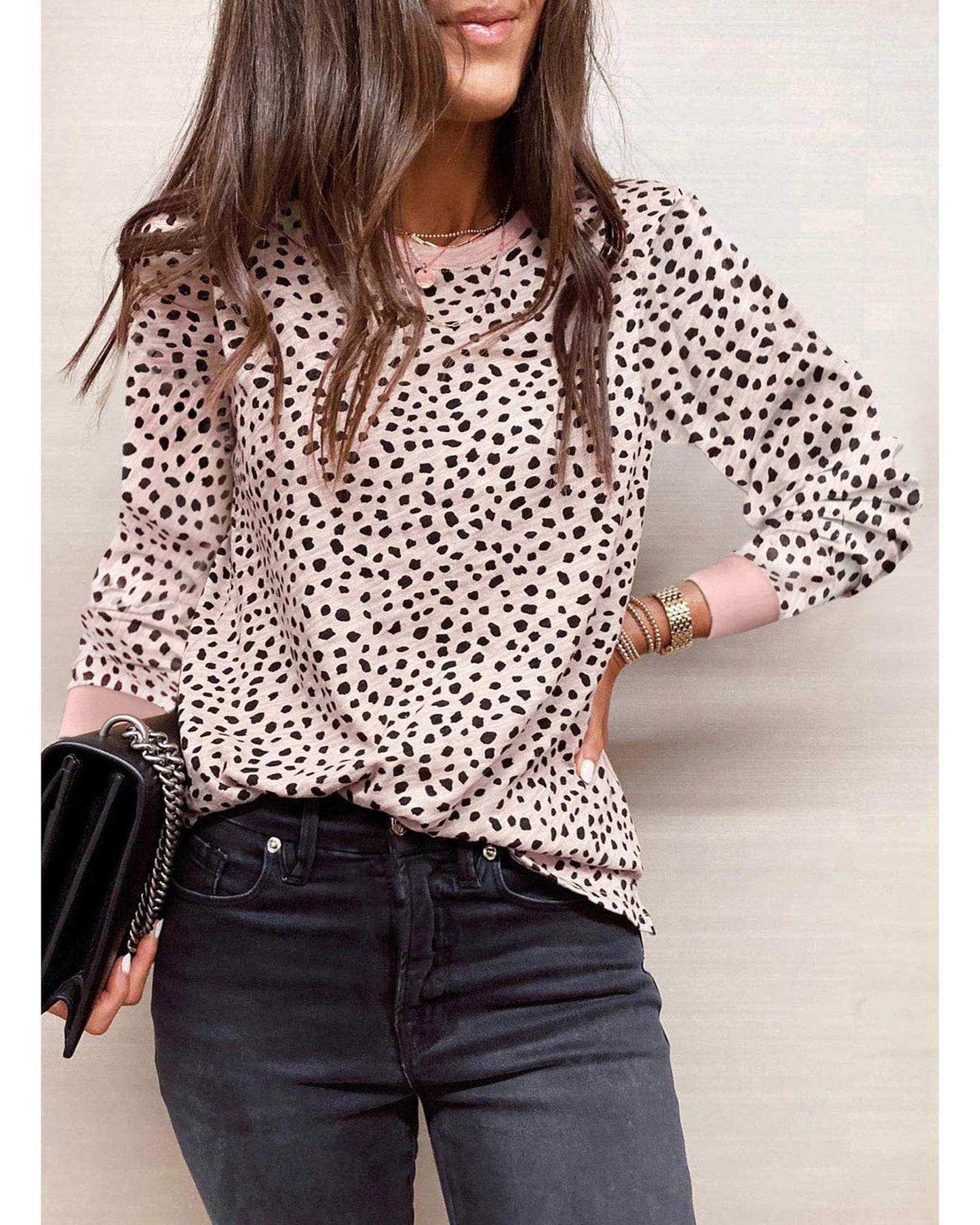 Azura Exchange Animal Spotted Print Long Sleeve Top - L