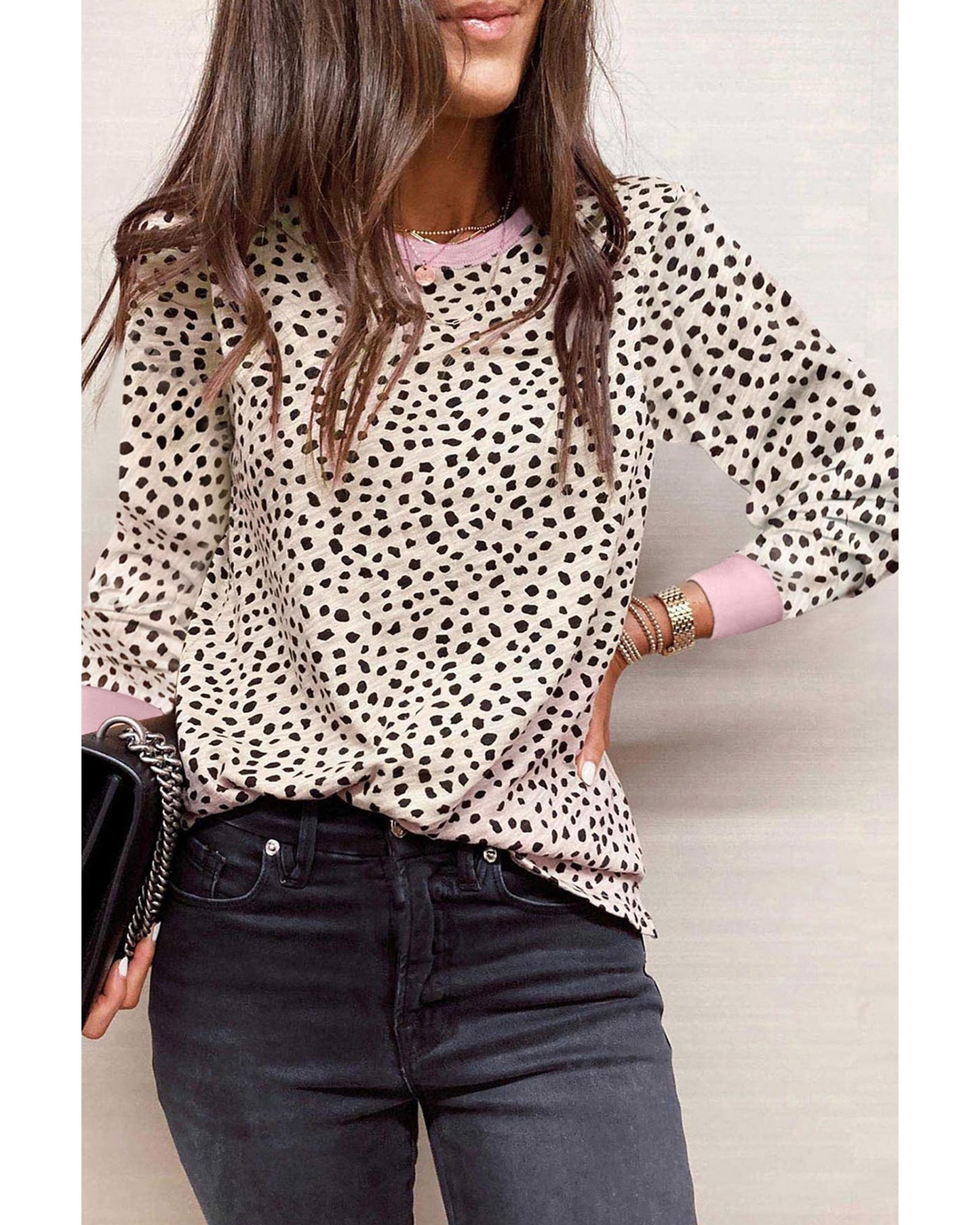 Azura Exchange Animal Spotted Print Long Sleeve Top - M