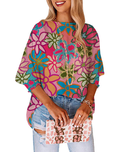 Azura Exchange Bracelet Sleeve Floral Print Blouse - S