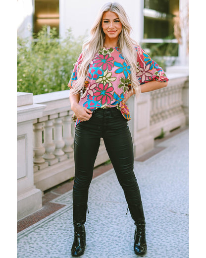 Azura Exchange Bracelet Sleeve Floral Print Blouse - S