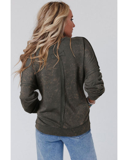 Azura Exchange Acid Wash Drop Shoulder Long Sleeve Sweatshirt with Pockets - M