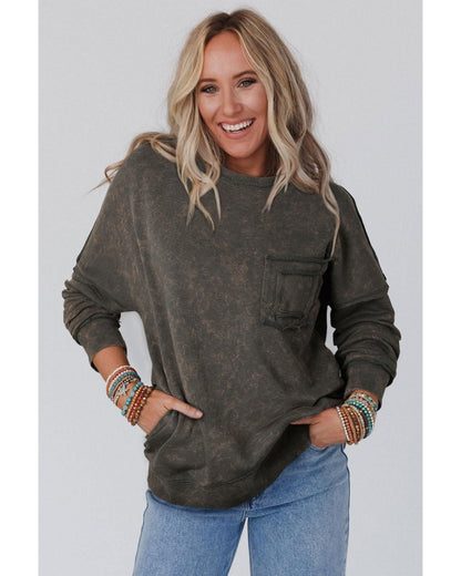Azura Exchange Acid Wash Drop Shoulder Long Sleeve Sweatshirt with Pockets - XL