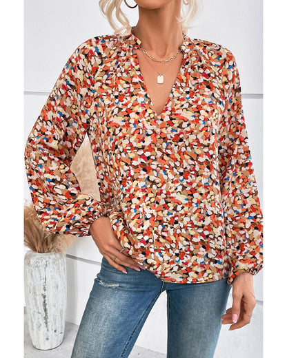 Azura Exchange Allover Print Bishop Sleeve Blouse - L