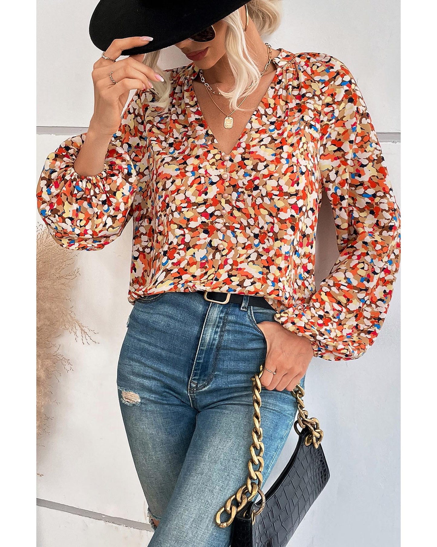 Azura Exchange Allover Print Bishop Sleeve Blouse - XL