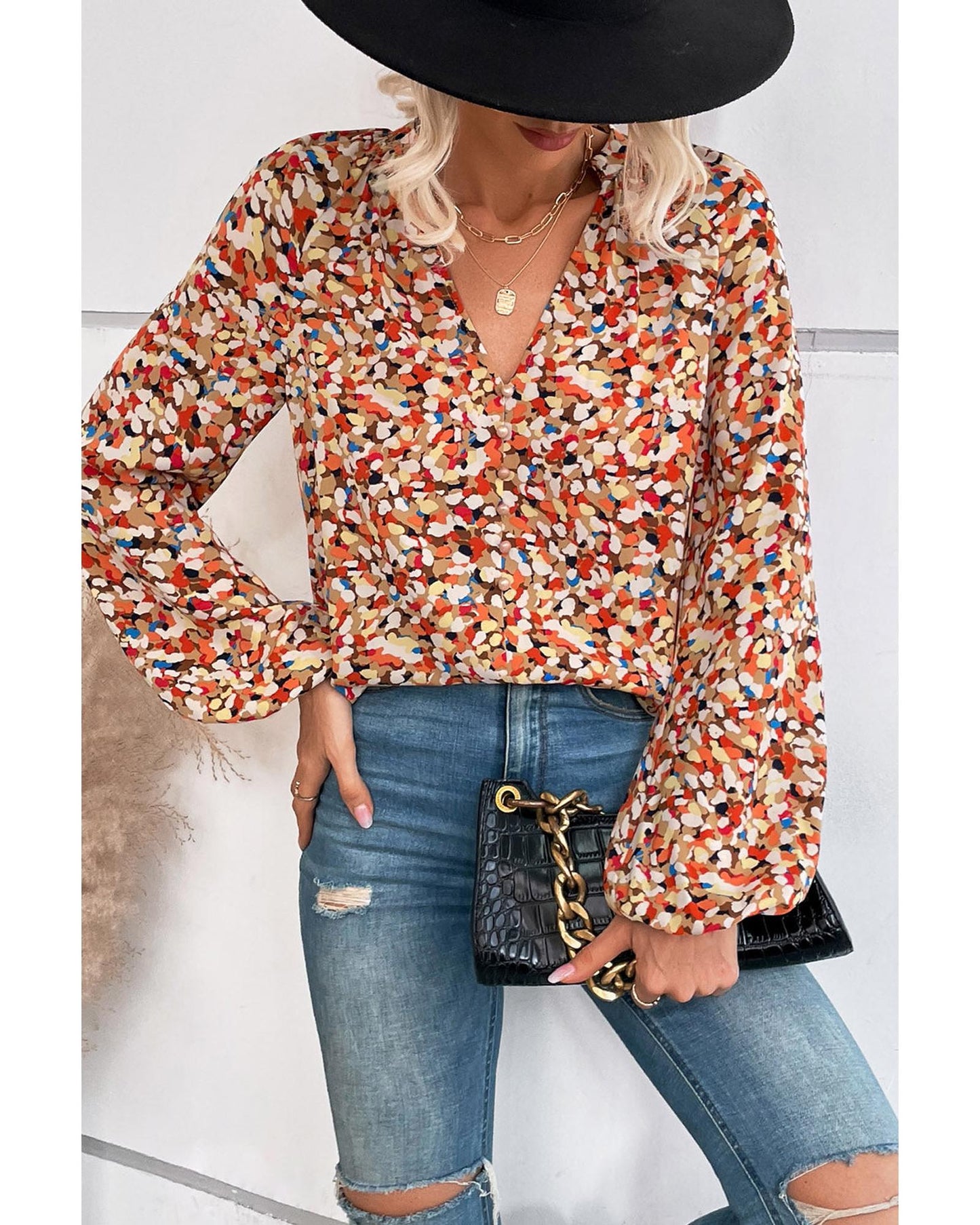 Azura Exchange Allover Print Bishop Sleeve Blouse - XL