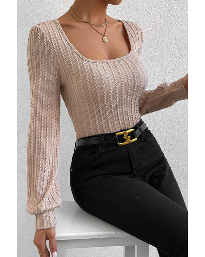 Azura Exchange Bubble Sleeve Textured Knit Top - L