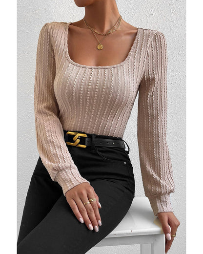 Azura Exchange Bubble Sleeve Textured Knit Top - L