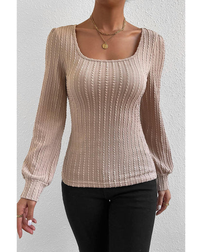 Azura Exchange Bubble Sleeve Textured Knit Top - L