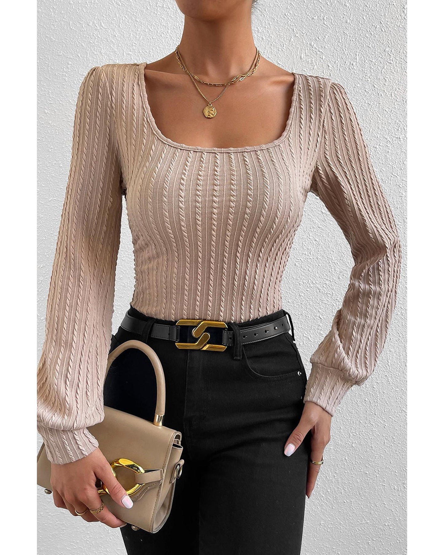 Azura Exchange Bubble Sleeve Textured Knit Top - XL