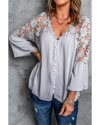 Azura Exchange Button Crochet Lace Top - 2XL