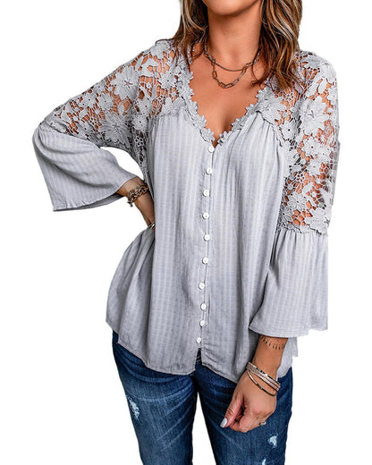 Azura Exchange Button Crochet Lace Top - 2XL