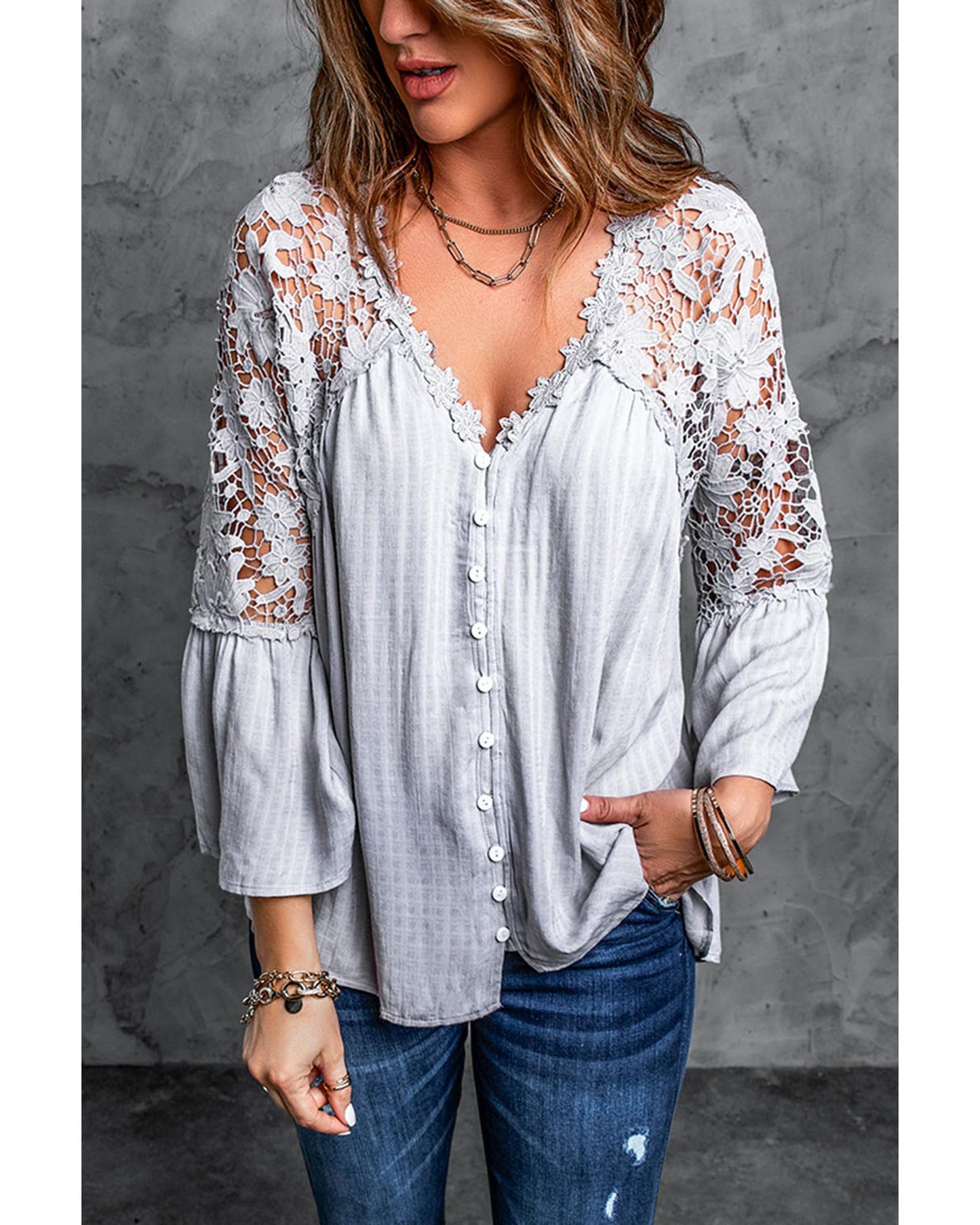 Azura Exchange Button Crochet Lace Top - S