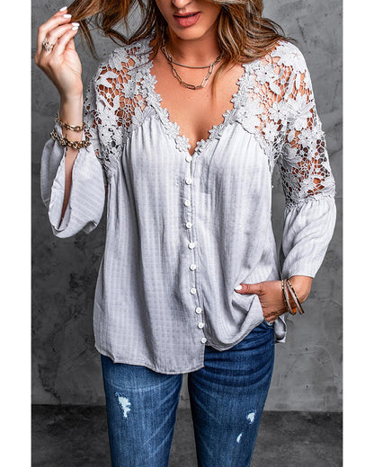 Azura Exchange Button Crochet Lace Top - XL