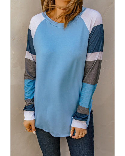 Azura Exchange Blue Color Block Long Sleeves Pullover Top - M