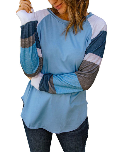 Azura Exchange Blue Color Block Long Sleeves Pullover Top - 2XL