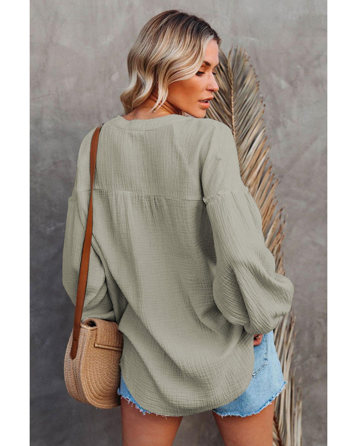 Azura Exchange Balloon Sleeve Crinkled Top - 2XL