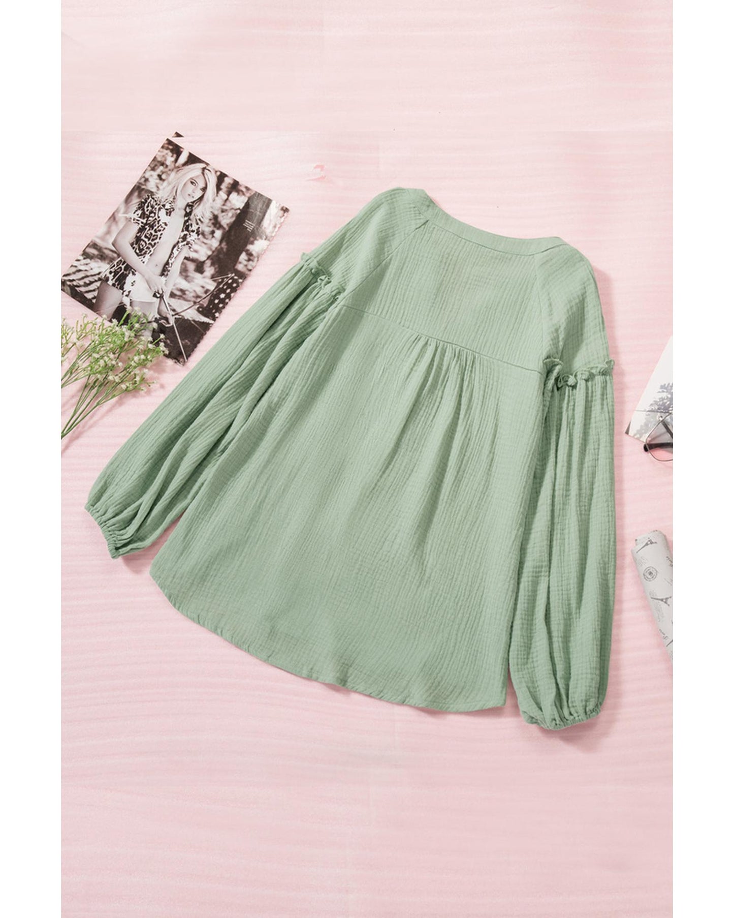 Azura Exchange Balloon Sleeve Crinkled Top - 2XL