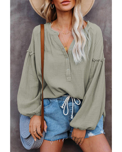 Azura Exchange Balloon Sleeve Crinkled Top - M