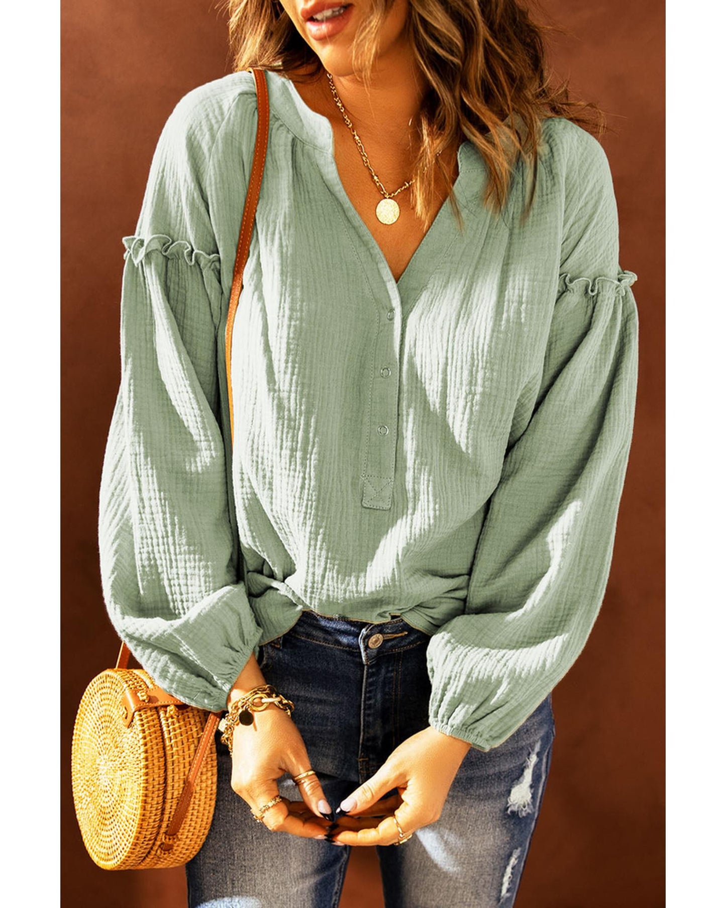 Azura Exchange Balloon Sleeve Crinkled Top - XL