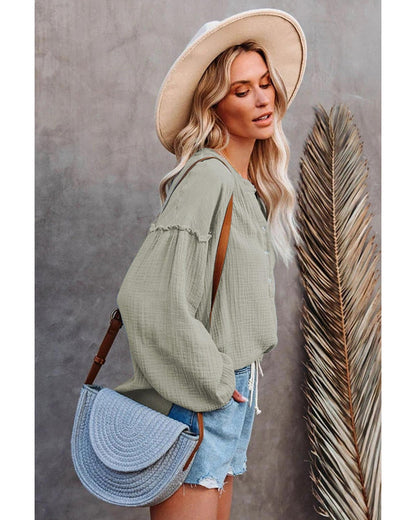 Azura Exchange Balloon Sleeve Crinkled Top - XL