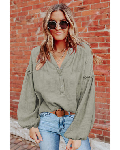 Azura Exchange Balloon Sleeve Crinkled Top - XL