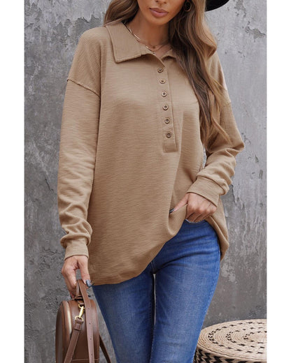 Azura Exchange Button Front Turn-down Neck Knit Top - M