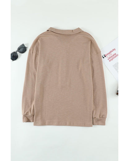 Azura Exchange Button Front Turn-down Neck Knit Top - M